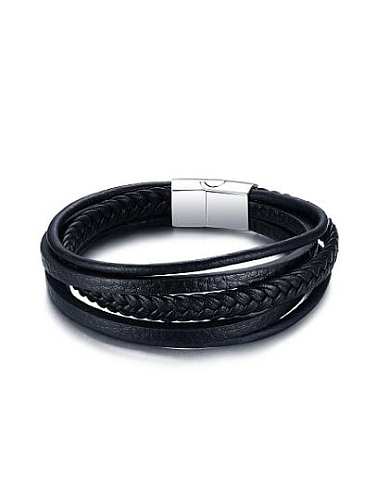 Fashion Multi-layer Artificial Leather Titanium Bracelet