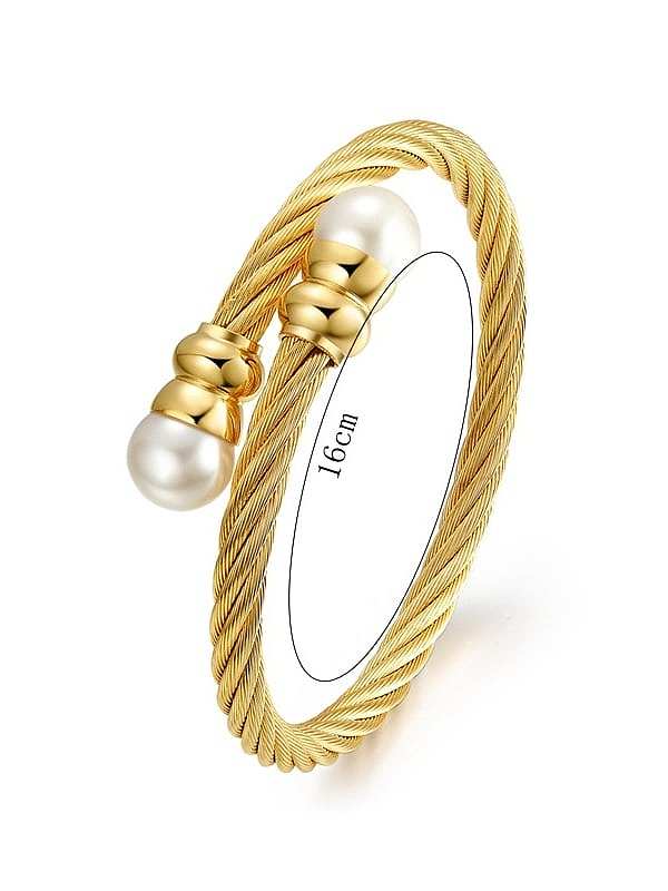 Elegant Open Design Gold Plated Pearl Titanium Bangle