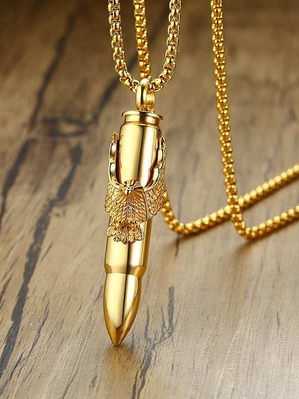 Stainless Steel With Gold Plated Personality Bullet Eagle Necklaces