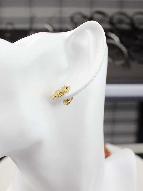 Lovely Gold Plated Fish Bone Shaped Drop Earrings