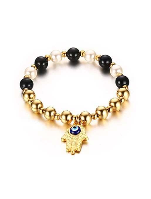 All-match Palm Shaped Artificial Pearl Titanium Bracelet