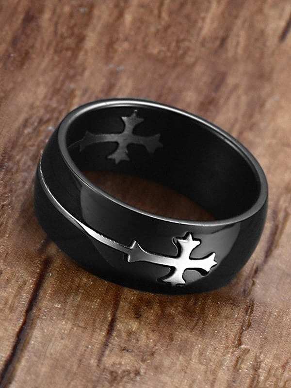 Titanium With Gun Plated Personality Cross Men Rings