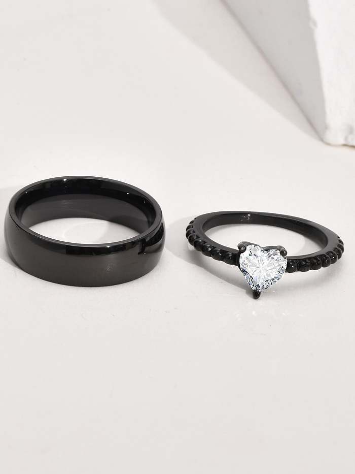 Titanium Steel Cubic Zirconia Heart Minimalist Band Ring