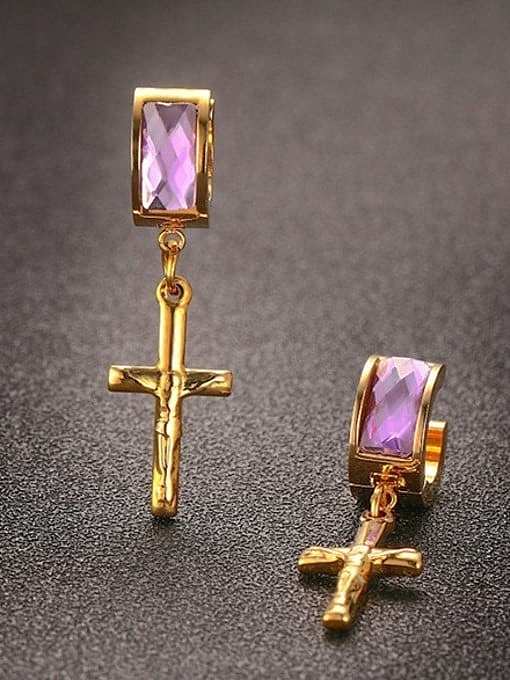 Fashionable High Polished Cross Shaped Rhinestone Drop Earrings