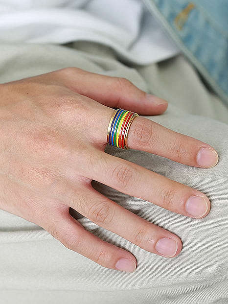 Stainless steel Enamel Geometric Minimalist Band Ring