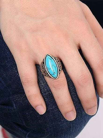 Vintage Gold Plated Geometric Turquoise Men Ring