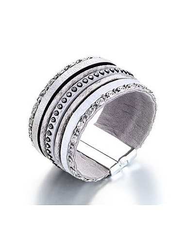 Trendy Gray Artificial Leather Rhinestones Charm Bracelet