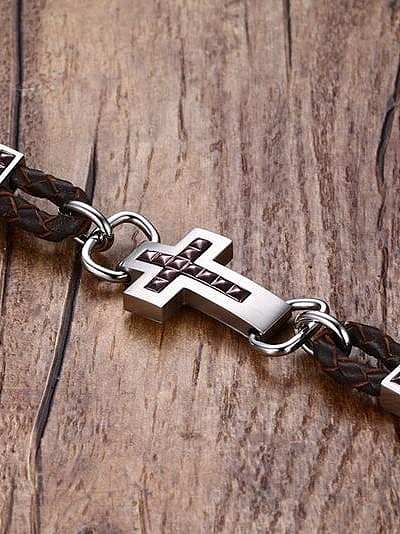 Personality Brown Cross Shaped Artificial Leather Bracelt