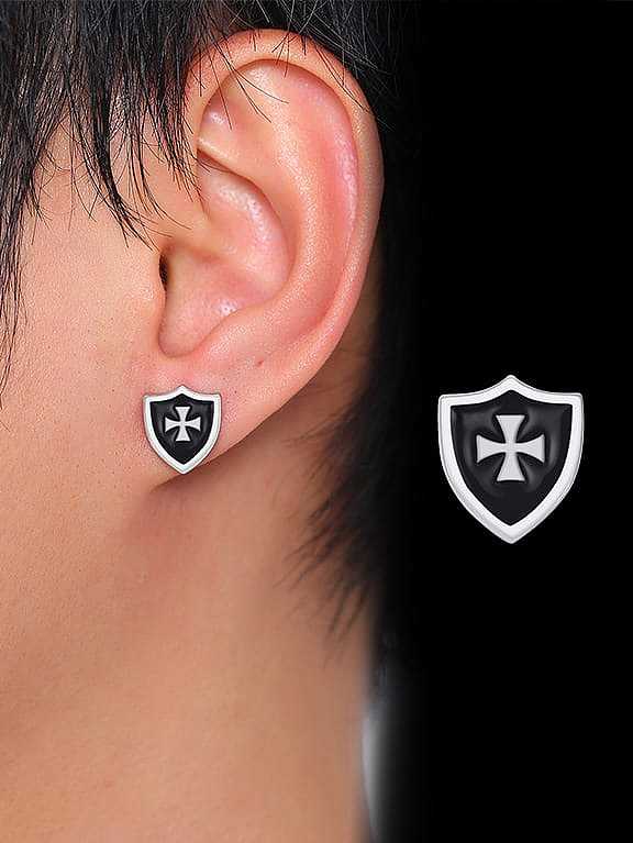 Boucles d'oreilles en acier inoxydable avec croix en forme de bouclier