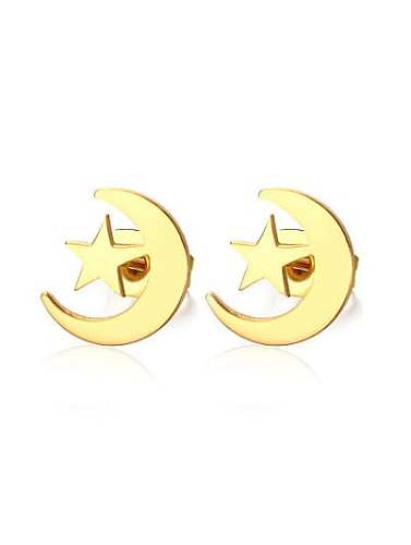 Fresh Gold Plated Moon Shaped Titanium Stud Earrings