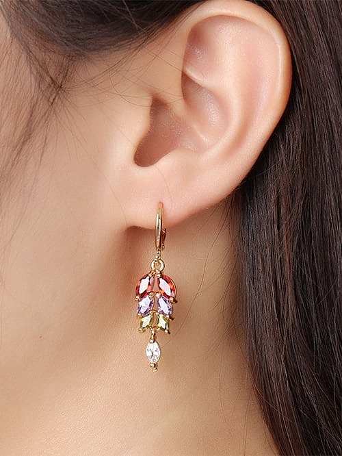 Colorful Gold Plated Geometric Shaped Copper Zircon Drop Earrings
