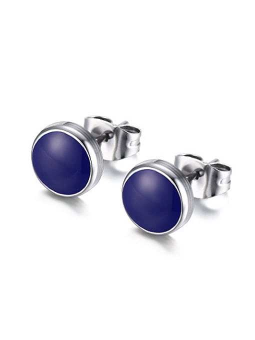 All-match Blue Round Shaped Glue Stainless Steel Stud Earrings
