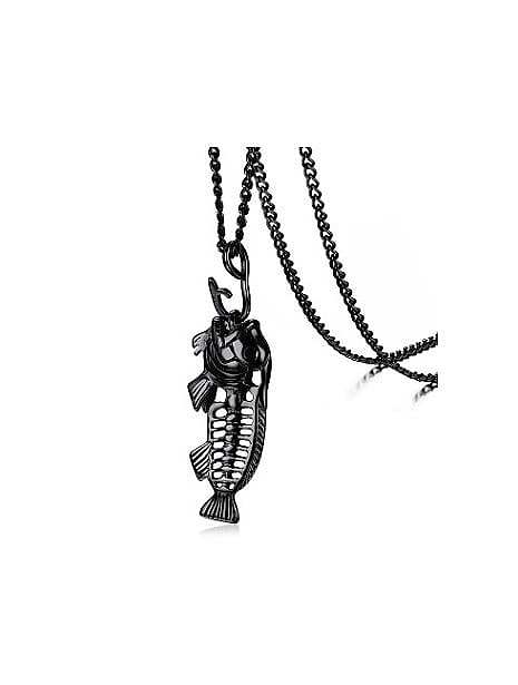 Delicate Black Gun Plated Fish Bones Shaped Titanium Pendant
