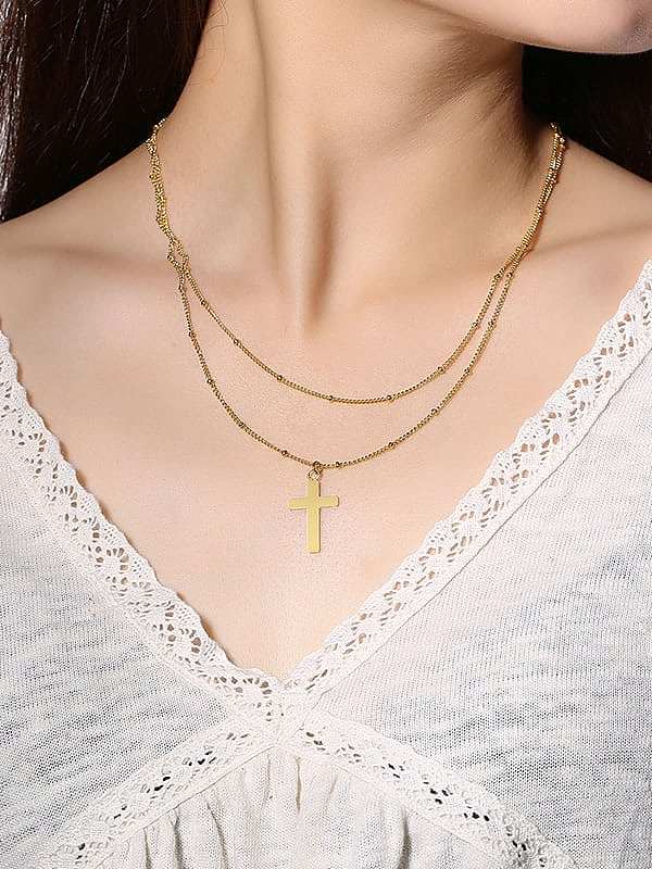 Stainless Steel With Gold Plated Simplistic Cross Multi Strand Necklaces