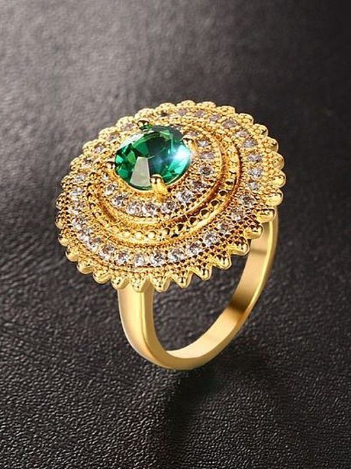 Exquisite Green Round Shaped Gold Plated Zircon Ring