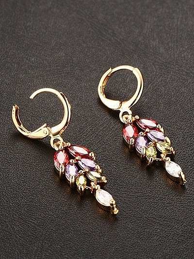 Colorful Gold Plated Geometric Shaped Copper Zircon Drop Earrings