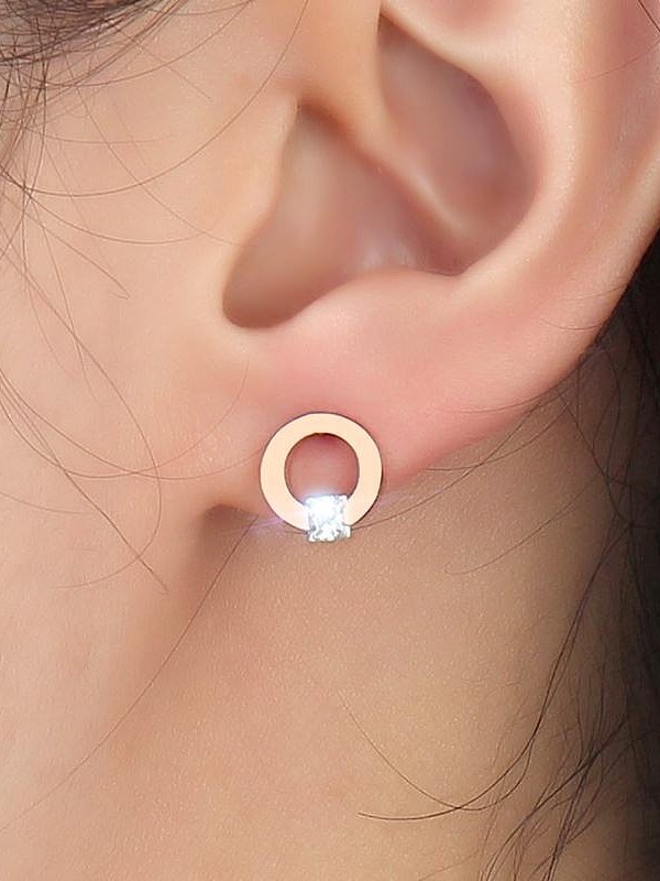 Boucles d'oreilles en titane zircon plaqué or rose à la mode