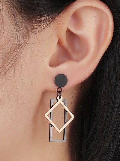 Boucles d'oreilles pendantes en titane de forme géométrique à double couleur