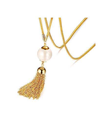 Temperament Gold Plated Artificial Pearl Tassel Sweater Chain