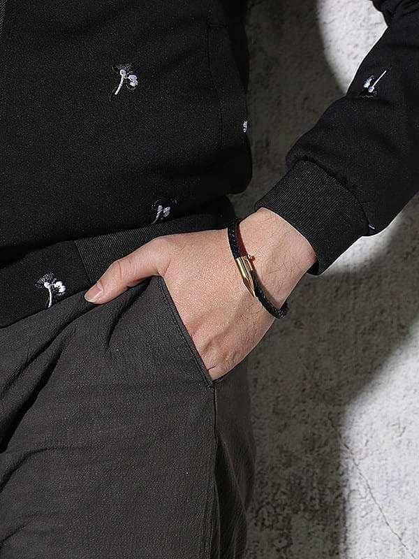 Titanium Black Leather Irregular Minimalist Bangles