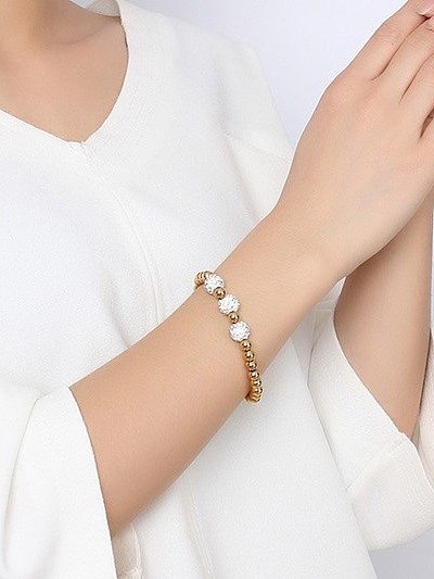 Exquisite Gold Plated Titanium Beads Rhinestone Bracelet