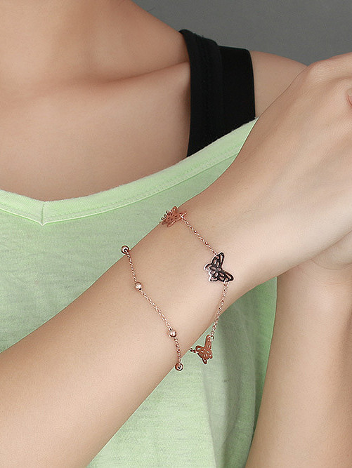 Elegant Rose Gold Plated Butterfly Shaped Titanium Bracelet