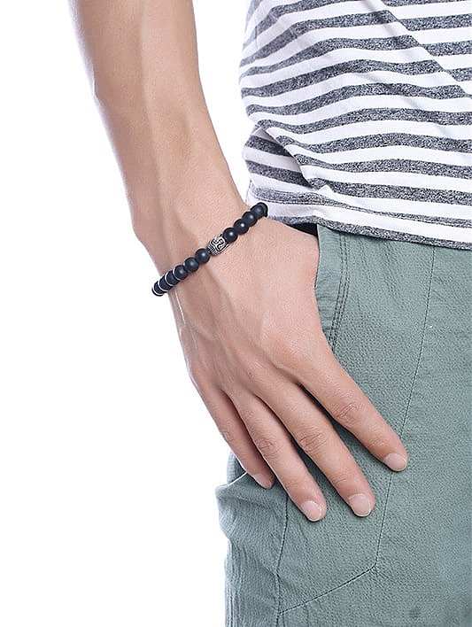 Bracelet en acier inoxydable avec pierre de cornaline noire exquise