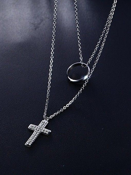 Fashionable Cross Shaped Rhinestone Double Layer Necklace