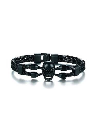 Punk Style Black Gun Plated Skull Artificial Leather Bracelet