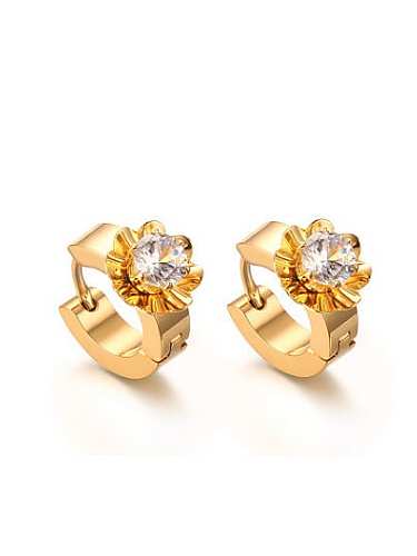 Exquisite Gold Plated Flower Shaped AAA Zircon Clip Earrings