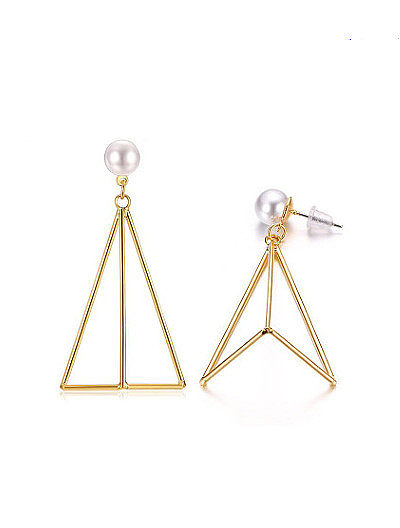 All-match Hollow Triangle Shaped Artificial Pearl Drop Earrings