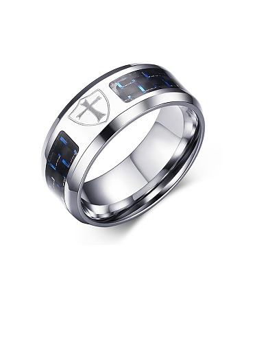 خاتم رجالي بسيط من الفولاذ المقاوم للصدأ مع ألياف الكربون الأسود والأزرق