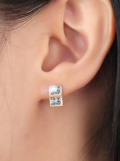 All-match Rose Gold Plated Zircon Stud Earrings