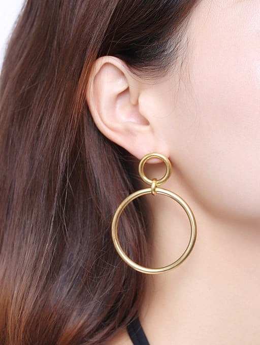 Temperament Gold Plated Round Shaped Titanium Drop Earrings