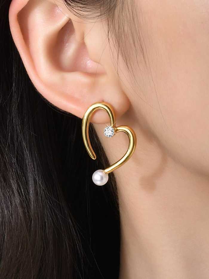 Titanium Steel Rhinestone Heart Minimalist Stud Earring