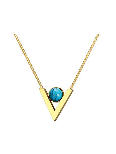 Fashion Letter V Shaped Turquoise Stone Titanium Necklace