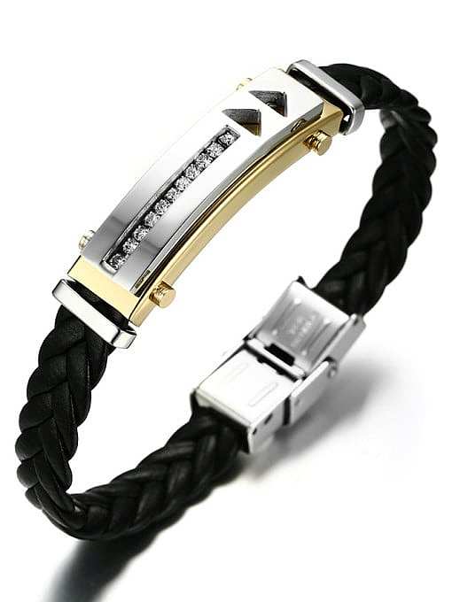 Trendy Geometric Shaped Artificial Leather Rhinestone Bracelet