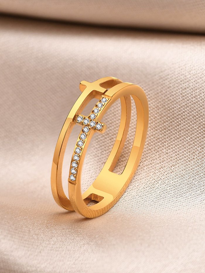 Titanium Steel Rhinestone Geometric Minimalist Stackable Ring