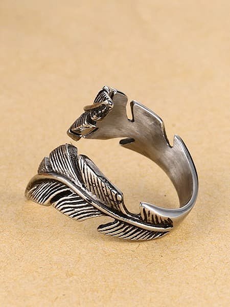 Stainless steel Feather Vintage Band Ring