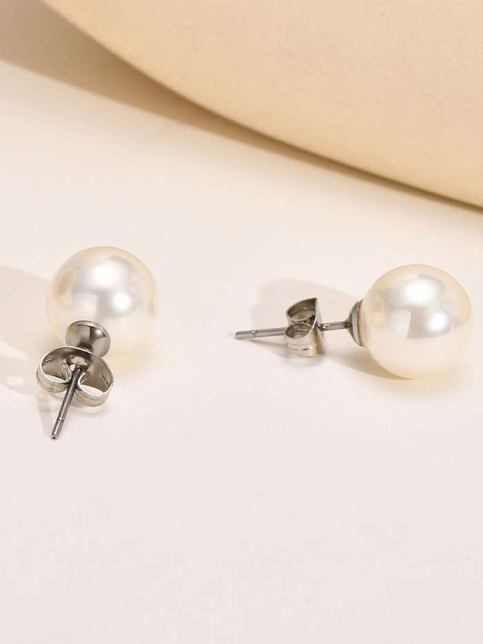 Pendiente de tuerca minimalista geométrico de perla de imitación de acero de titanio