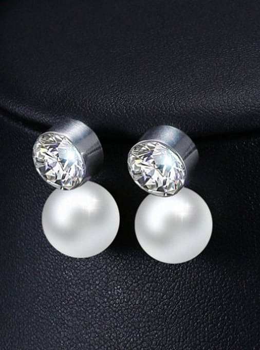 Elegante schwarze Gun Plated künstliche Perlen-Strass-Tropfen-Ohrringe