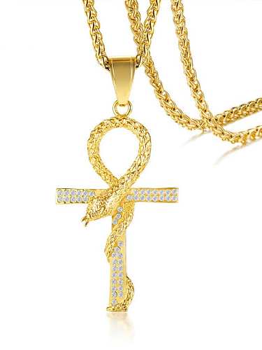 Titanium Steel Rhinestone Cross Vintage Necklace