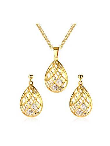 Exquisite Hollow Water Drop Shaped Zircon Two Pieces Jewelry Set