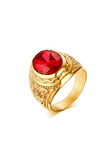 خاتم التيتانيوم حجر الراين الأحمر المطلي بالذهب الرائع