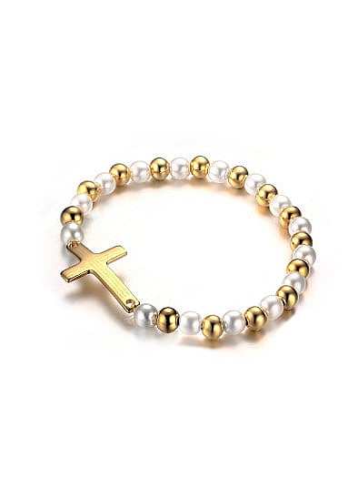 Elegant Gold Plated Cross Shaped Titanium Bracelet