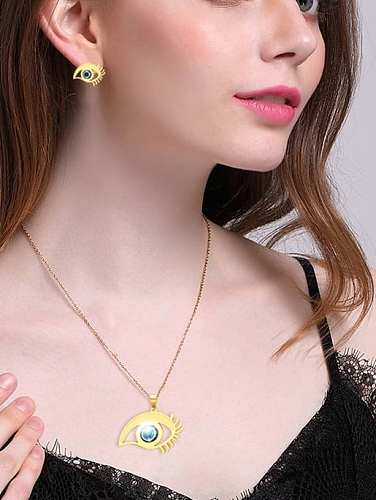 Personality Gold Plated Eye Shaped Titanium Two Pieces Jewelry Set