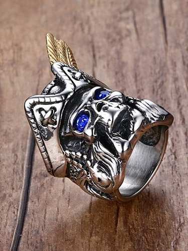 Personality Blue Geometric Shaped Rhinestone Titanium Ring