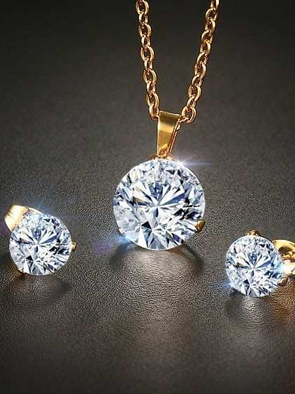 Stainless steel Cubic Zirconia Minimalist Round Earring and Necklace Set