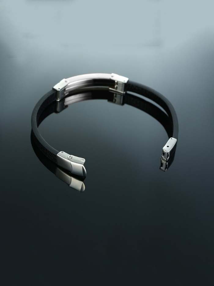 Titanium Black Leather Geometric Minimalist Band Bracelets