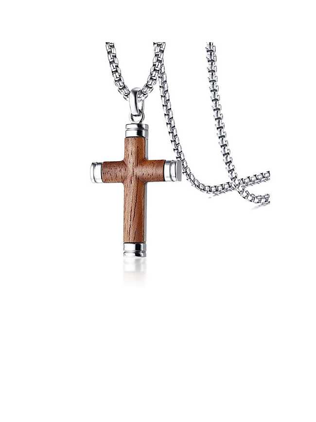 Titanium Wood Cross Minimalist Regligious Necklace